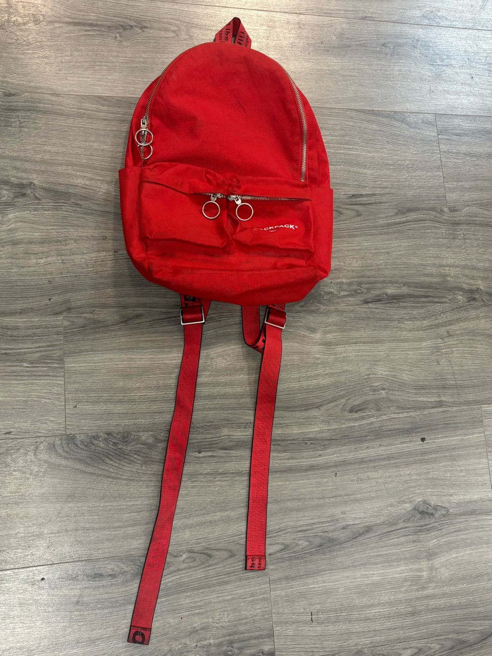 Red off white ruler book bag